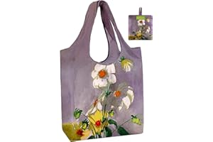 BeeGreen Oil Painting Flower Tote Bag - Large Reusable Grocery Bag, Polyester Grocery Bags Gifts for Women,Foldable, Washable