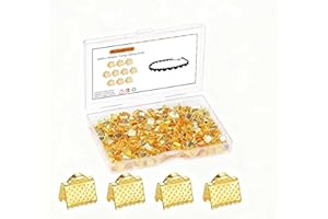 KIJOEERICA 300Pcs Ribbon Crimp Clamp Ends, 6mm Pinch Crimp Ends Bracelet Bookmark Cord Ends Clasp for DIY Leather Necklace Jewelry Making Gold