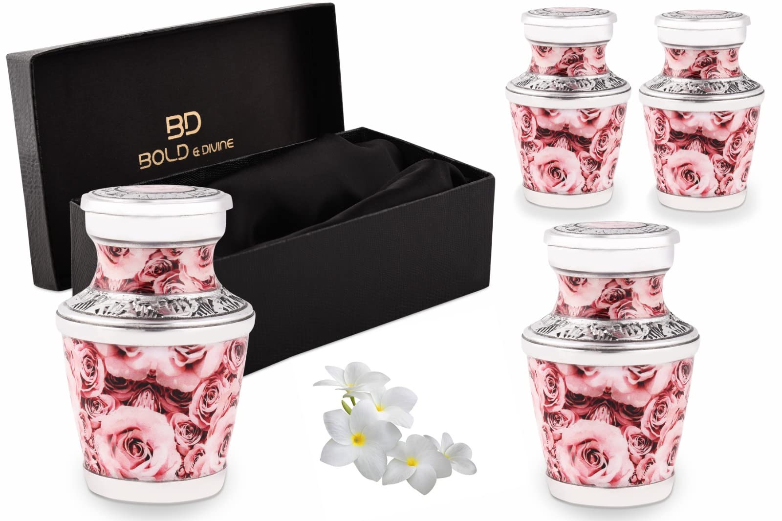 BOLD & DIVINE Small Keepsake Cremation Urns | Hand Painted Pink Rose, 3"