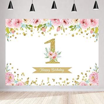 Buy Girl 1st Birthday Floral Backdrop For Photography 7x5ft