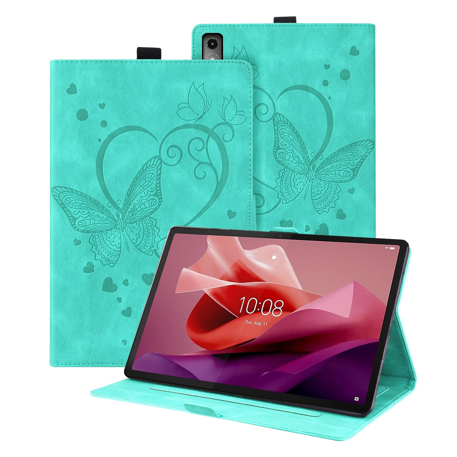 Auslbin PU Case Compatible with Lenovo Tab P12 12.7" 2023, Butterfly Embossed Leather with Stand Function, Tablet Case suitable for Lenovo Tab P12 2023, Green