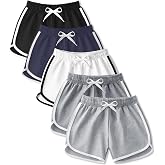 5 Pack Girls Cotton Active Shorts for Toddler and Teen Elastic Waist, 4-18Y | Soft Breathable Cotton with Stretch, Adjustable Drawstring, Dolphin Hem, Sweat Absorption for Sports Playtime Multipack