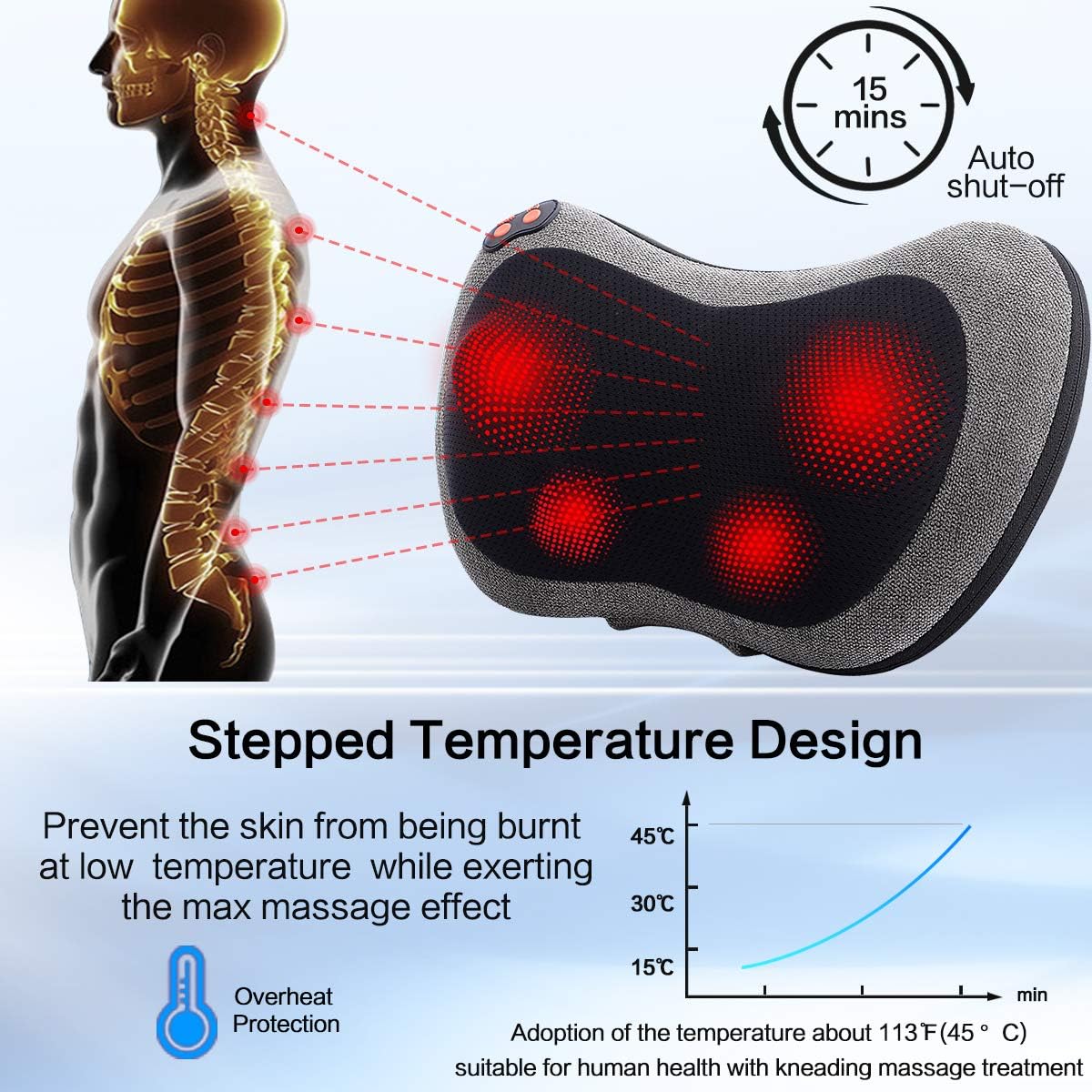 Papillon Back Massager with Heat,Shiatsu Back and Neck Massager with Deep Tissue Kneading,Electric Back Massage Pillow for Back,Neck,Shoulders,Legs, Foot,Body Muscle Pain Relief,Use at Home,Car,Office: Health & Personal Care