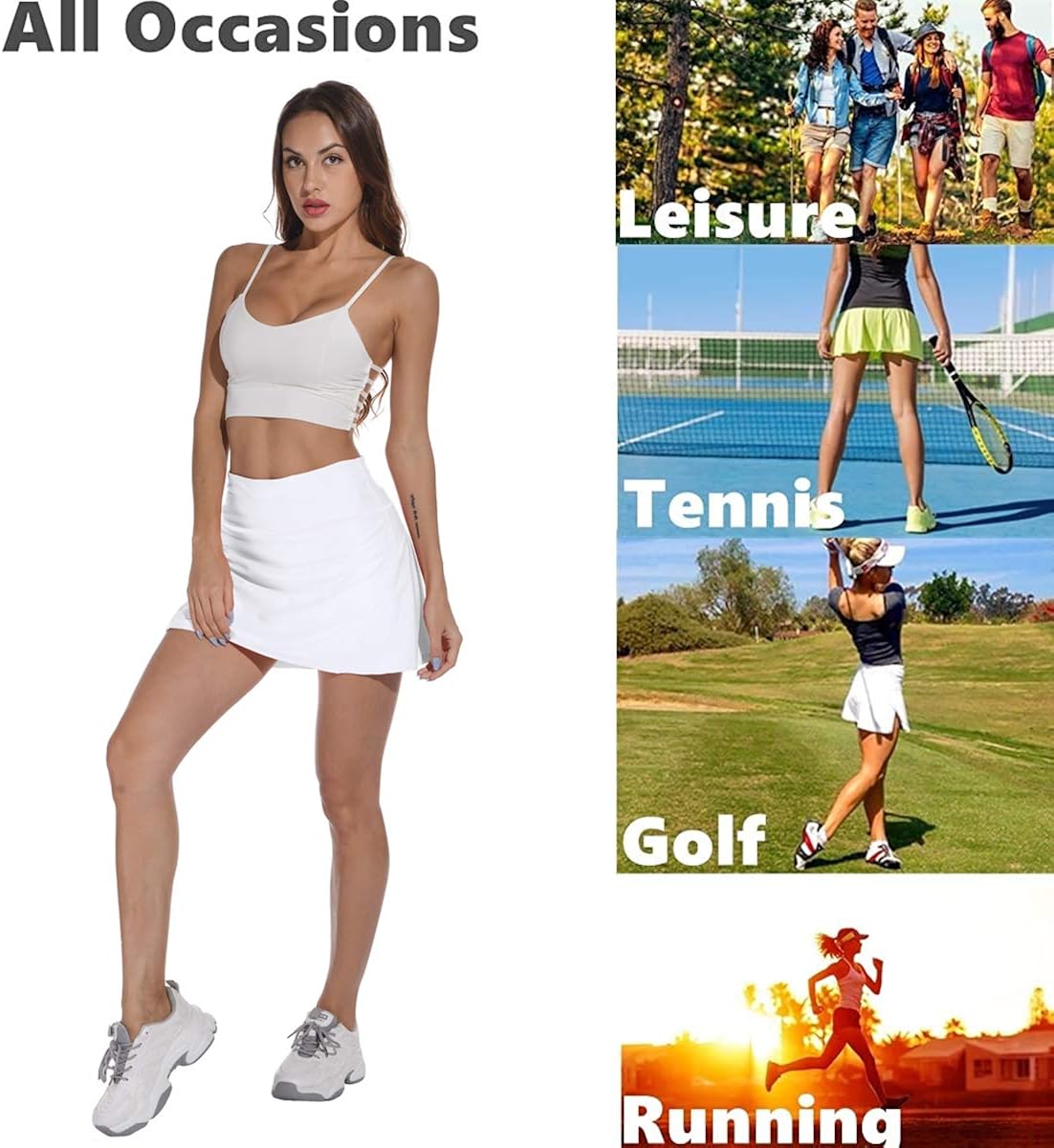 XIEERDUO Women's Athletic Tennis Golf Skirts with Shorts Pockets Acitve High Waisted Running Skorts: Clothing