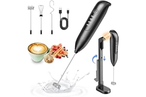 Dynooper Electric Milk Frother Handheld: Rechargeable 3 in 1 - LED Digital Display with 3 Speeds Portable Stainless Steel Drink Foam Mixer for Milk Coffee, Lattes, Cappuccino, Matcha - Starlight Black