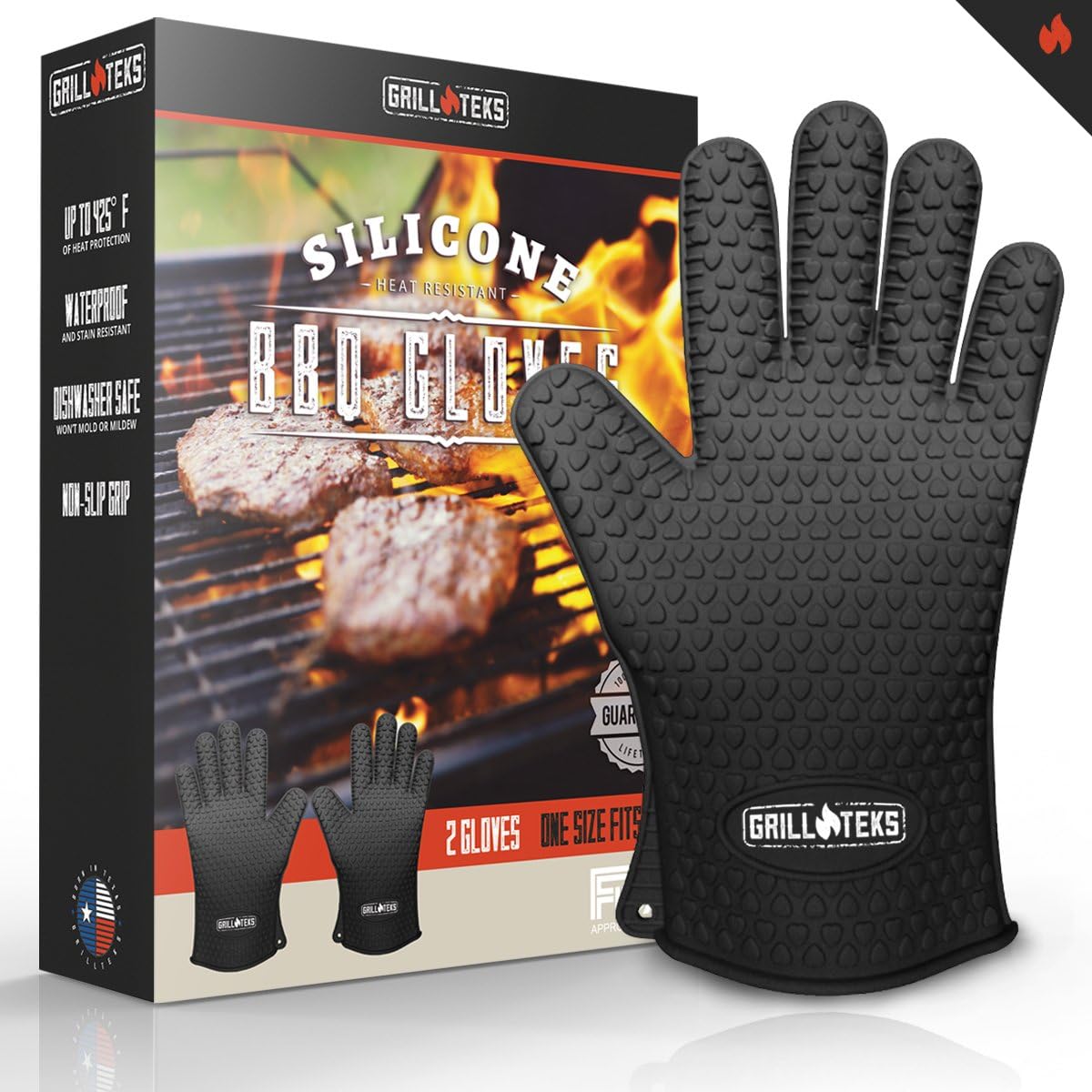 GrillTeks 2015 Heat Resistant Silicone Cooking Gloves Made for Outdoor Grilling, but Perfect for Your Home Kitchen Premium Grill Accessories & Oven Hot Gloves for Men & Women