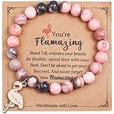 ChungLong0593 Women's Flamingo Charm Bracelet - Handmade Natural Stone Beaded Jewelry with Inspirational Message Card Never Forget How Flamazing You are Flamingo Bracelet Gifts