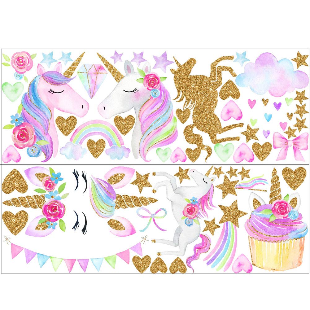 [New Design] Cute Unicorn Wall Sticker Removal PVC Wall Art Stickers Wall Mural Decor for Kids Girls Bedroom Home Nursery Room
