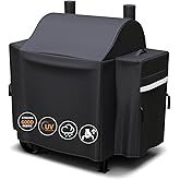 Grisun Upgraded Grill Cover for Oklahoma Joe's Rider 900 & Rider DLX Grills, Anti-Fade Waterproof Charcoal Offset Smoker Cover, Wider Design, for Grills with Front or Side Shelves, 600D Material