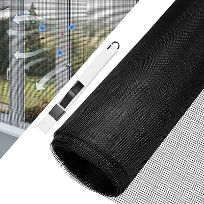 BUZIFU Window Screen Mesh 1.2m x 2.5m Fiberglass Black Insect Mesh