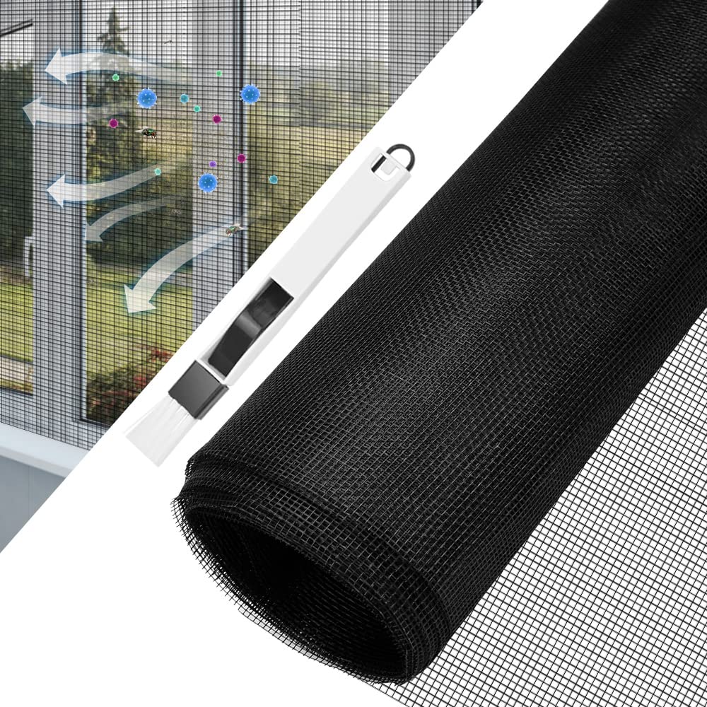 BUZIFU Window Screen Mesh 1.2 x 2.5 m Fiberglass Screen Fly Screen Wire Mesh Insect Mesh Replacement Cuttable Mosquito Net Pet Screen with Cleaning Brush for Windows Doors Patio, Cat-Proof, Black — image 1