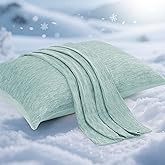 Elegear Cooling Pillow Cases for Hot Sleepers, Japanese Q-Max 0.5 Cooling Pillowcases, Both Sides(Cooling/Cotton), Breathable Soft Pillowcase for Hair and Skin, Set of 2-Green (Queen (20'' x 30''))