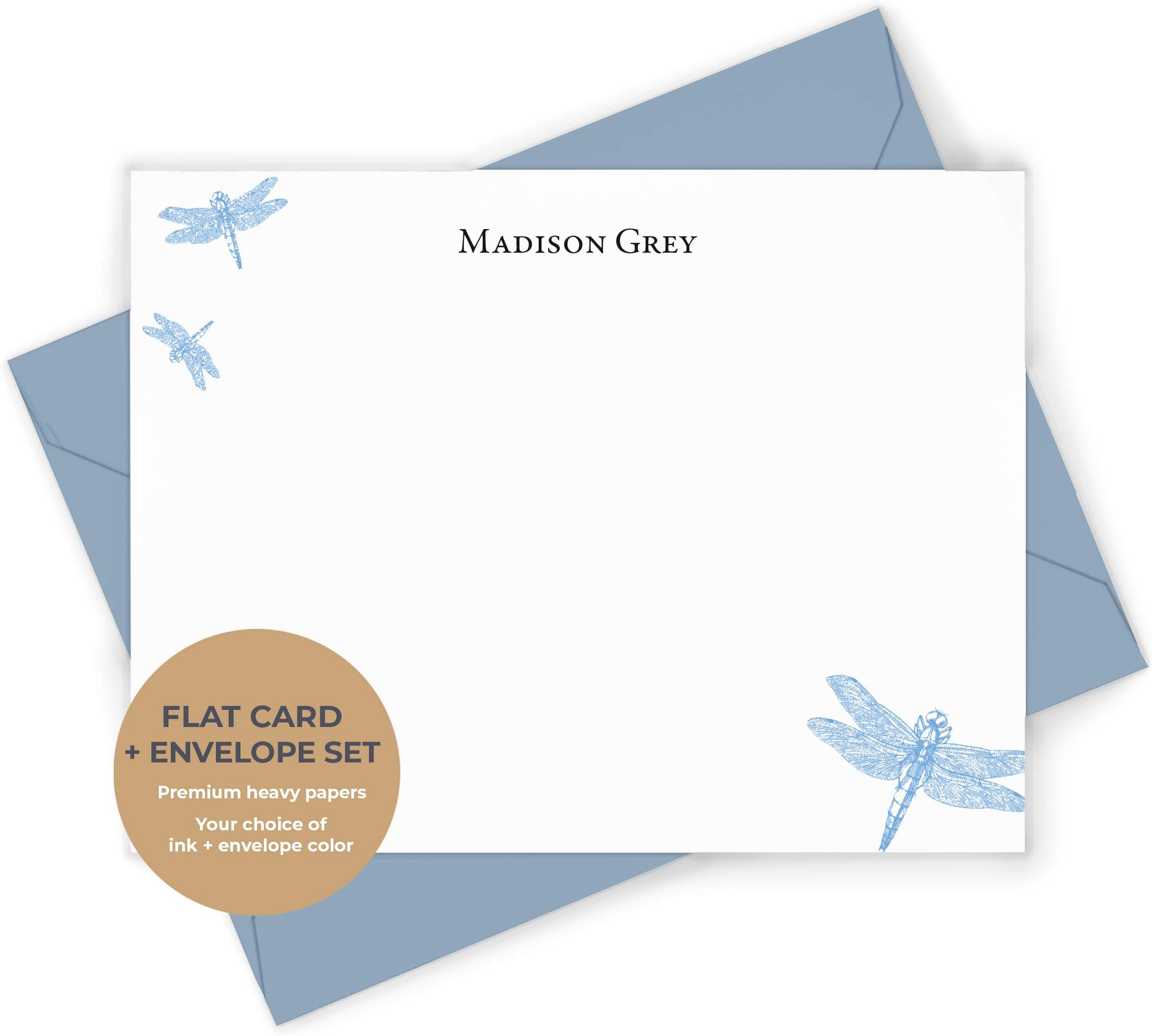 DRAGONFLY - Personalized FLAT Stationery Set - Custom Printed Nature Note Cards, Women's Notecards and Envelopes, Stationary