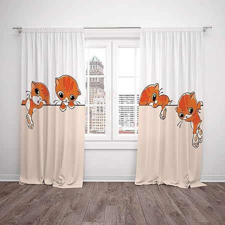 Scocici Satin Window Drapes Kitchen Curtains Cat Lover Decor