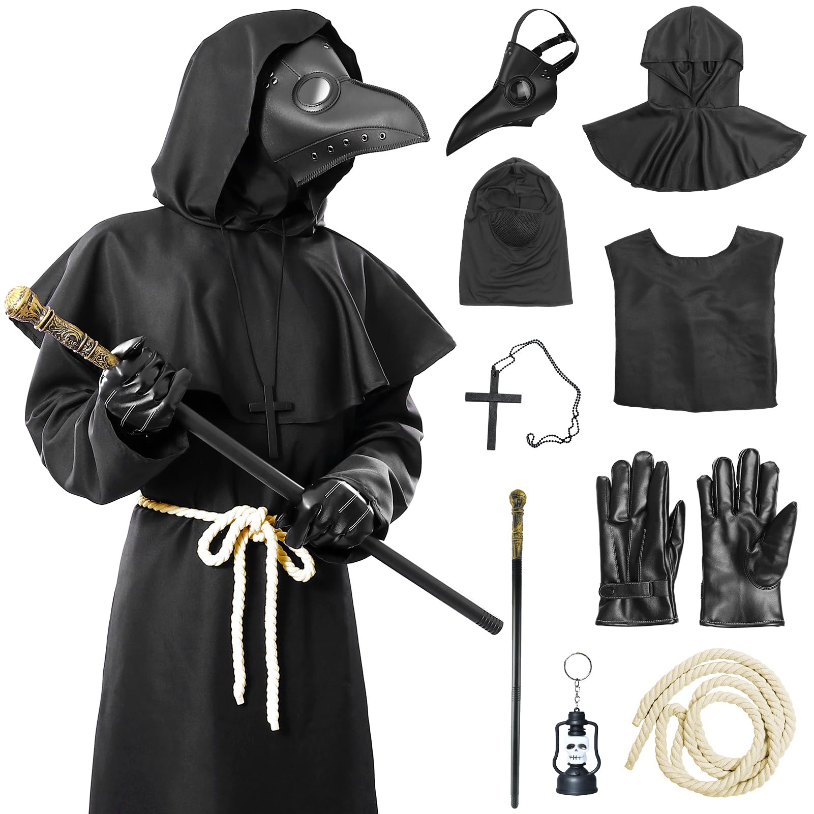 Maryparty Plague Doctor Halloween Costume Adult Scary Halloween Costumes Robe Plague Doctor Mask Cosplay Role Play Party (S)