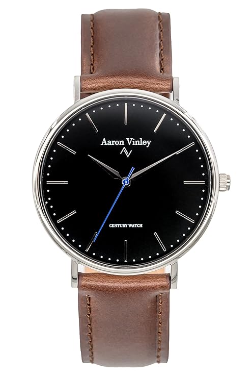 AARON VINLEY Kopenhagen schwarz Silber 40mm Bauhaus Stil Armbanduhr analog minimalistisch Lederarmband Schnellwechselarmband 