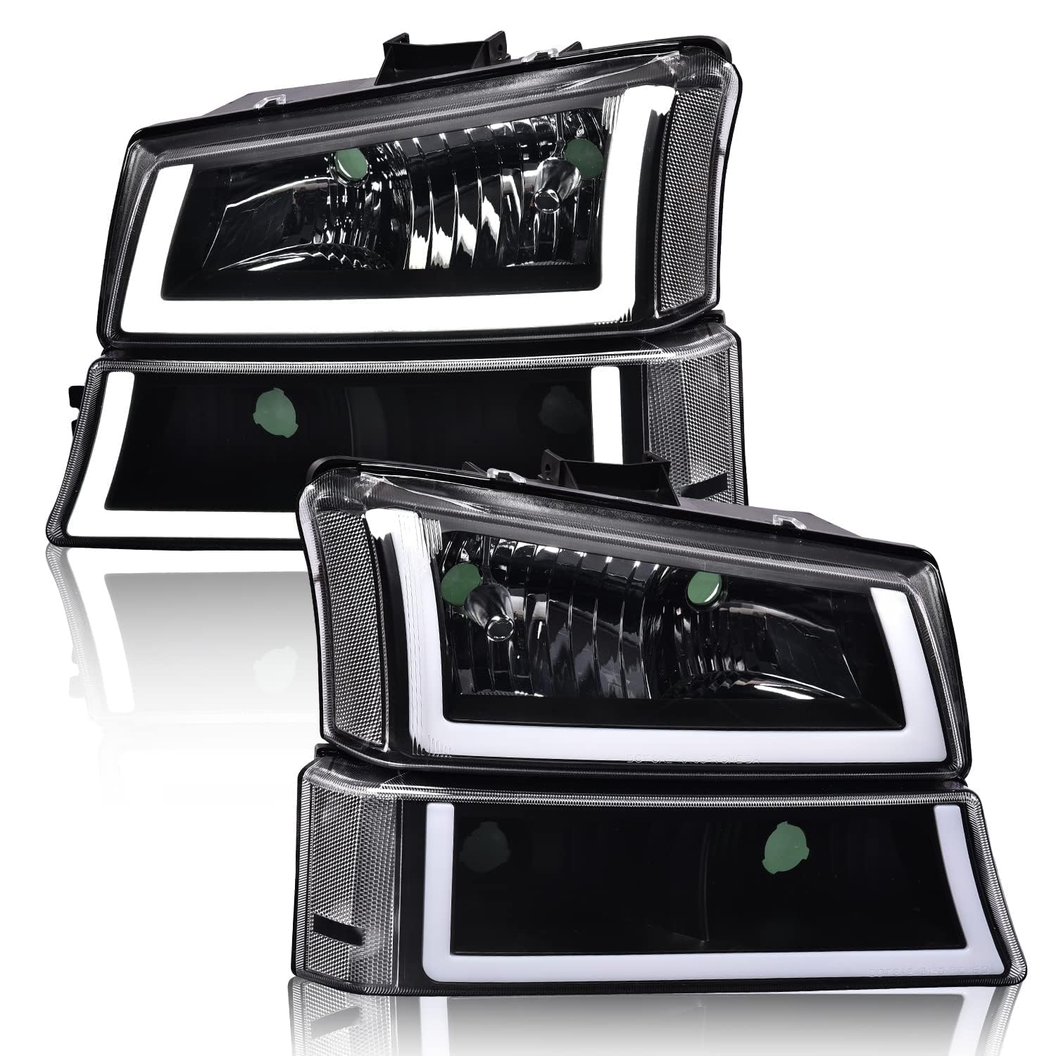 Photo 1 of G-PLUS LED DRL headlights w/o Bulbs Compatible with Chevy Silverado Avalanche 2003 2004 2005 2006, Clear lens Black Housing Clear Reflector
