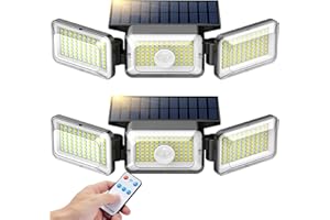 Mokot Solar Lights Outdoor, 218LED 2500LM Solar Motion Sensor Outdoor Lights, 3 Head IP65 Waterproof Solar Powered Flood Security Lights for Outside- Pack of 2（Black）