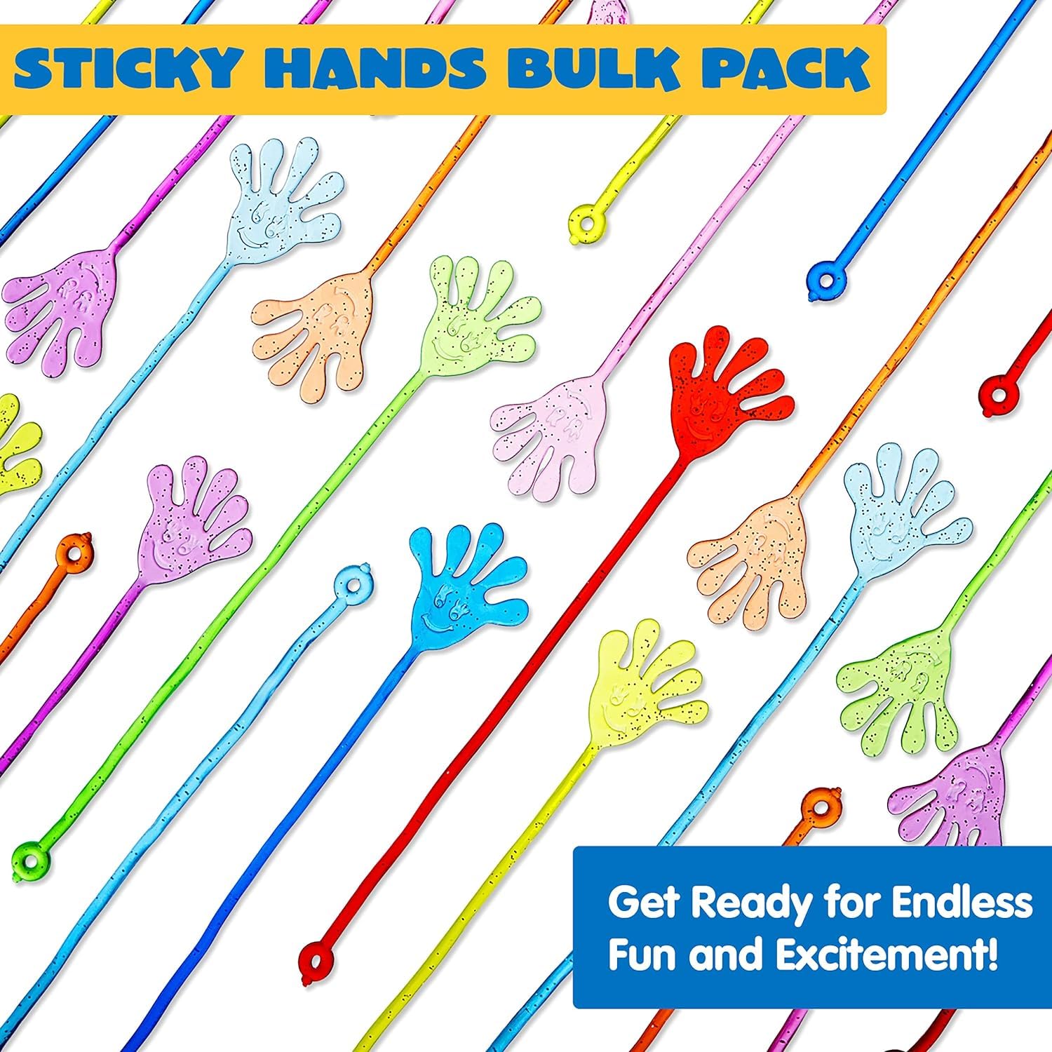 JOYIN 48Pcs Glitter Sticky Hands Party Favors, Party Table Favors Set for Kids, Holiday Traditions, Classroom Treasure Box Carnival Prizes Bulk Pinata Stuff Mini Toys