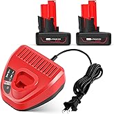 2 Pack 6000mAh 12V Battery and 12V Rapid Charger Replacement for Milwaukee XC Cordless Power Tools 48-11-2401, 48-11-2402, 48-11-2440, 48-11-2411, C12 B, C12 BX