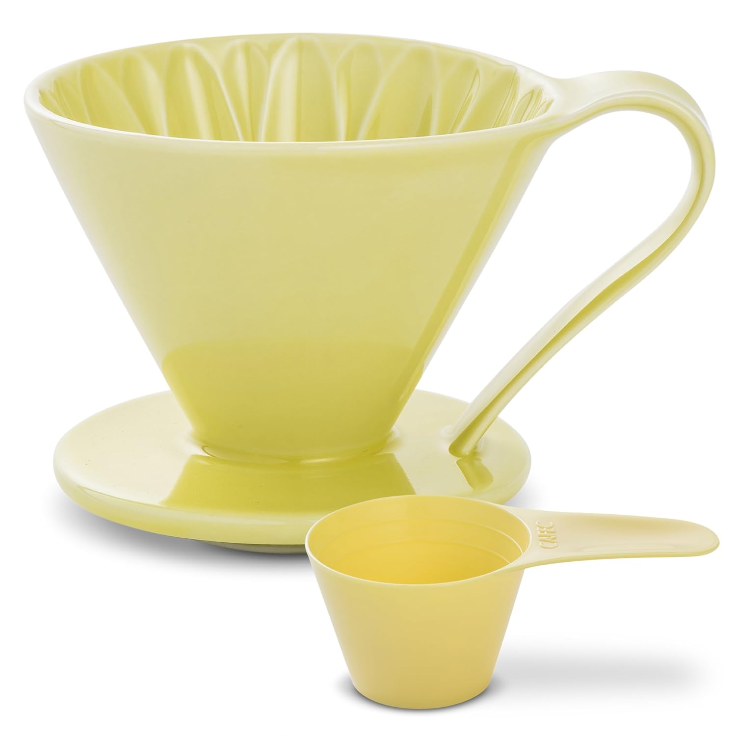 Pour Over Coffee Maker by Sanyo Sangyo: Porcelain Ceramic 1-to-4 Cup Dripper In 5 Beautiful COLORS | Unique Drip Coffee Brewer For Fresh Filter Coffee–Elegant Smart Design: Better Brewing (Yellow)