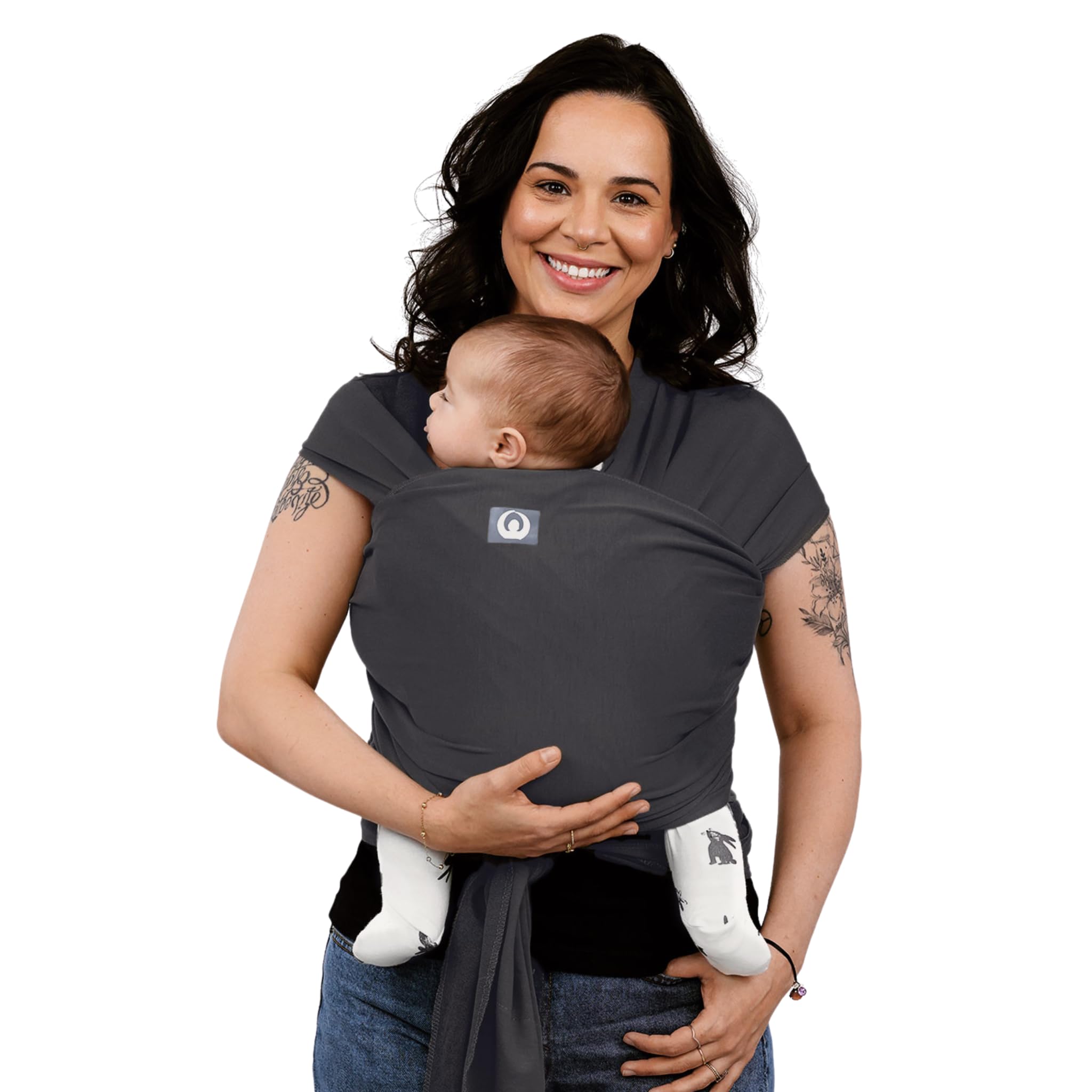 Gaia Baby Carry Stretchy Baby Wrap – 100% Organic Cotton, Hip Dysplasia Institute Certified, Ergonomic Baby Carrier (Newborn to 15 kg) – Graphite