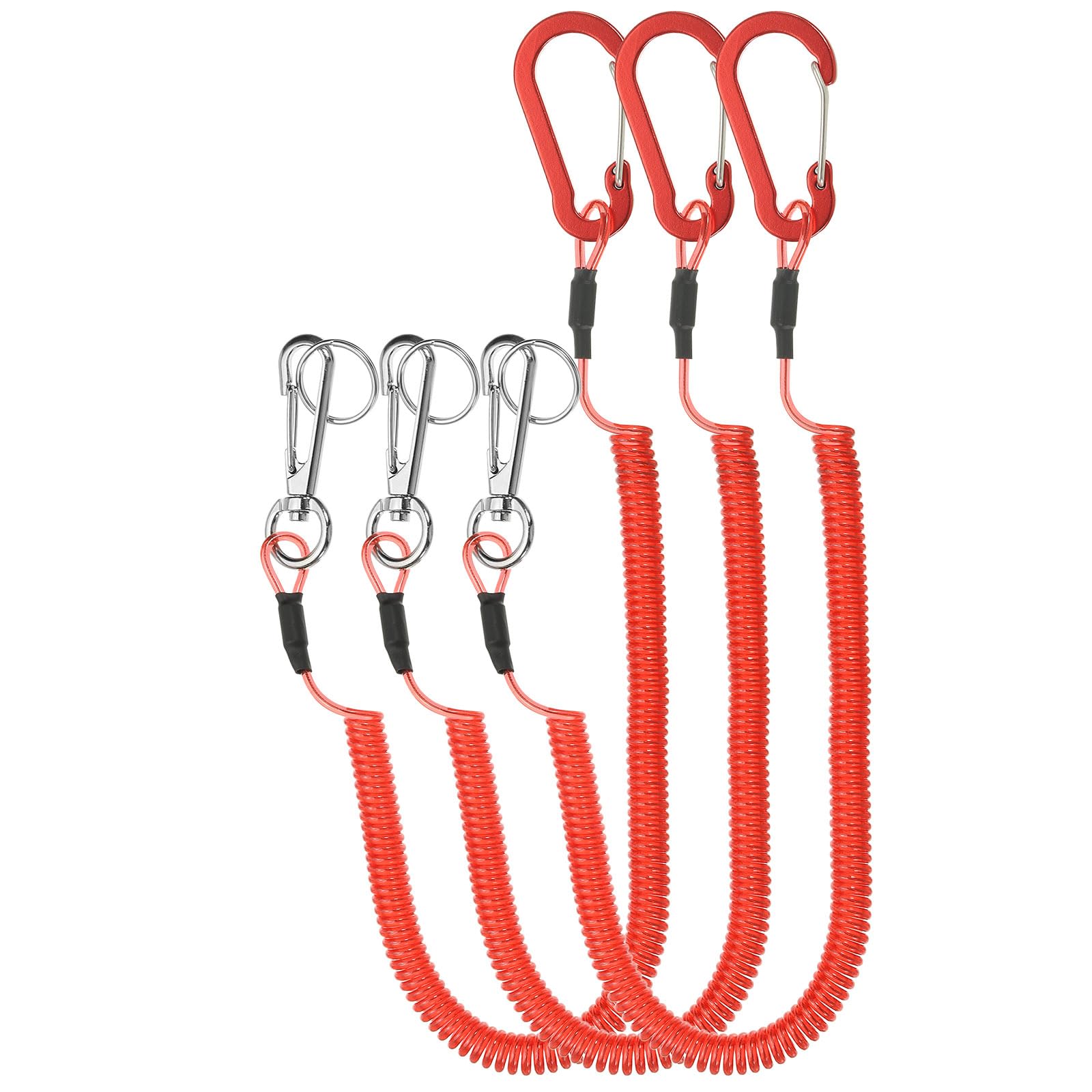PATIKIL 3pcs Retractable Spring Coil Straps, 10" Spiral Stretchy Safety Lanyard Cord with Aluminium Rotatable Clip for Fishing Kayak Climbing Boating Pliers, Red