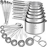 Measuring Cups and Spoons Set, 7 Stainless Steel Nesting Measuring Cups & 7 Spoons, 5 Mini Measuring Spoons & 2 Detachable Ri