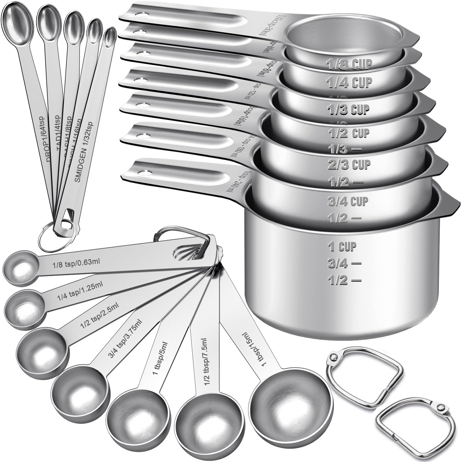 Photo 1 of ** CUP MEASURMENTS ONLY ,NOT THE FULL SET**
Measuring Cups and Spoons Set, 7 Stainless Steel Nesting Measuring Cups & 7 Spoons, 5 Mini Measuring Spoons & 2 Detachable Rings, Kitchen Gadgets for Cooking & Baking, Set of 21