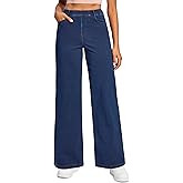 Ewedoos Wide Leg Jeans Woman Stretchy Sweatpant Jeans for Women Pull On High Waisted Straight Women Jeans Baggy Denim Pants