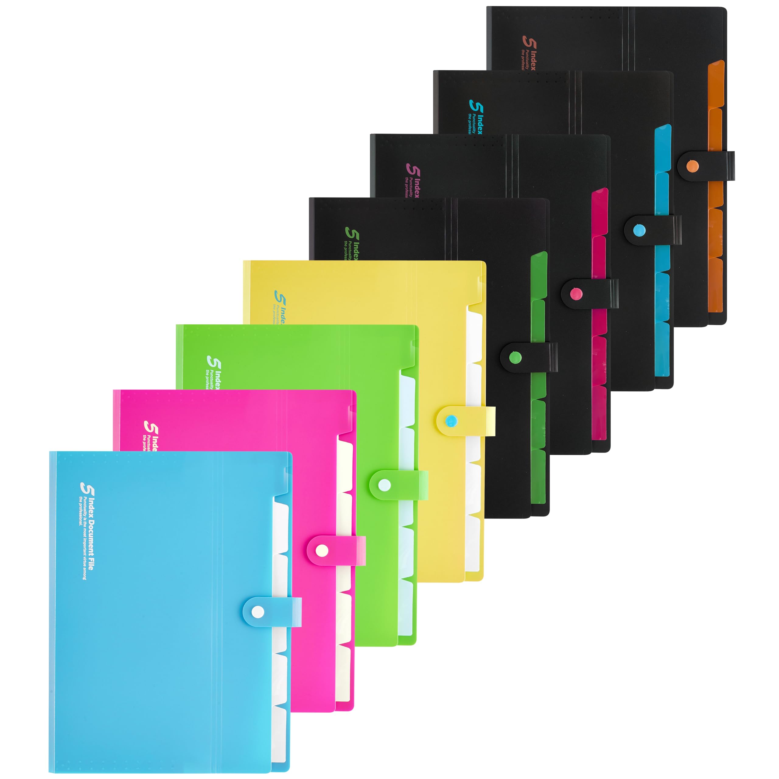 FANWU 8 Packs Expanding File 6 Pockets Accordion Document Organizer, A4 Letter Size Plastic Project Folder with Snap Button Closure for School Office Home (8 Colors)