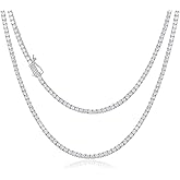 CG&KYGG 3MM Tennis Necklace for Men Women, 18K Real White Gold Plated Iced Out Diamond Chain, Gift for Birthday & Holiday(New Double Safety Cubic Zirconia Clasp, Delicate Packing)