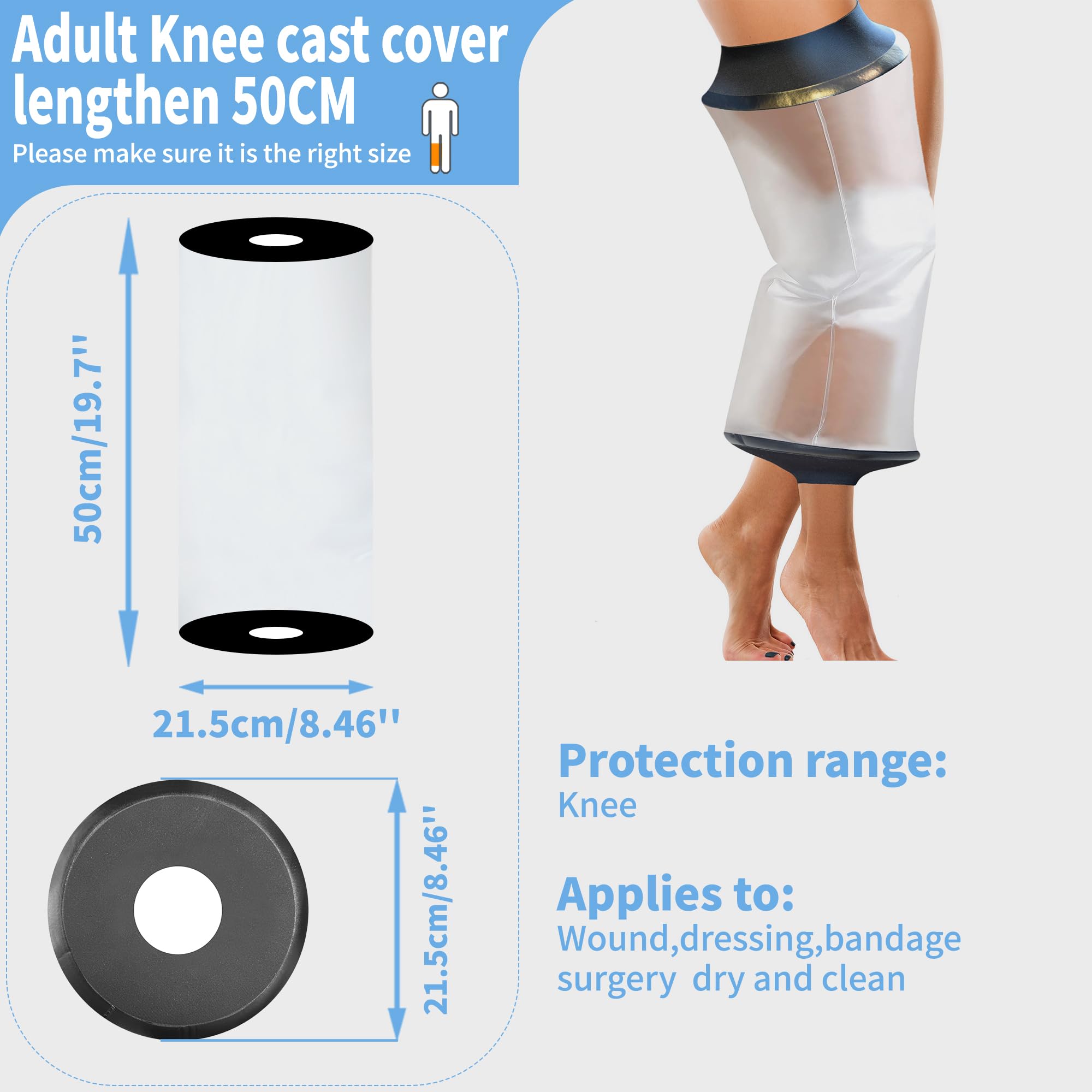 KEEFITT Knee Cast Cover for Shower, Waterproof Bandage and Cast Protector for Knee Replacement Surgery, Wound, Burns Watertight Protection Reusable,