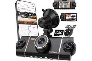 4 Channel Dash Cam Front and Rear Camera System with Wires, 128G Front View Dash Cam w/Cable, Dash Cam 1080p Full View Car Da