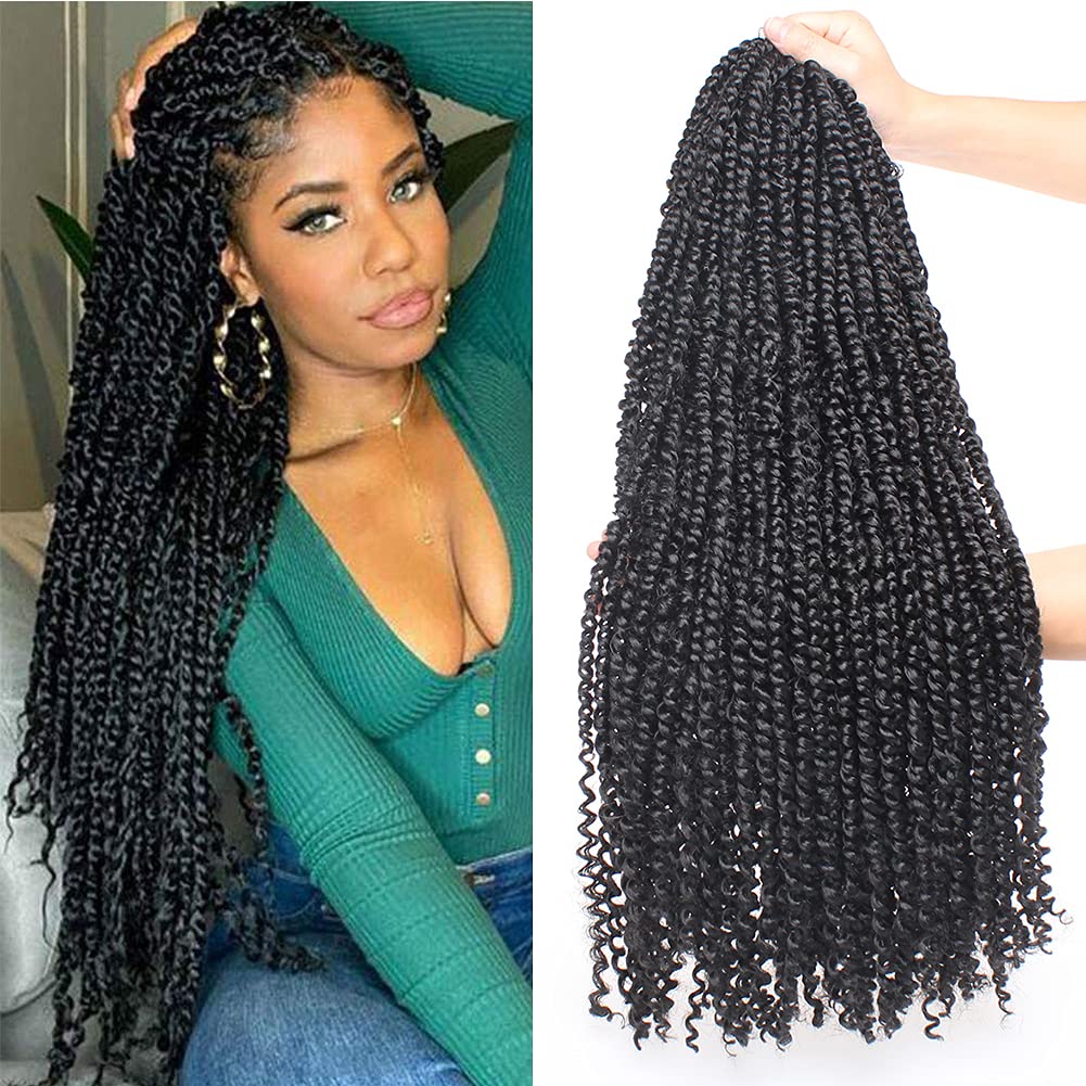 Xtrend 22 inch Black Pre Twisted Passion Twist Hair 8 Packs 12 Strands/Pack Bohemian Pre Looped Synthetic Water Wave Natural Hair Crochet Braids for Black Women 1B — image 1