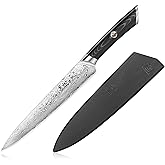 Cangshan KURO Series 8-Inch Carving and Sashimi Knife with Sheath, High Carbon X-7 Damascus Steel, 504227