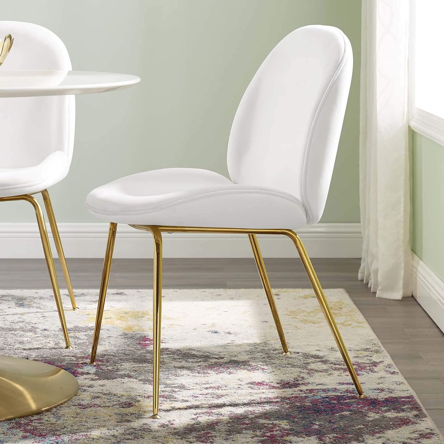 Amazon Com Modway Scoop Performance Velvet Dining Side Chair With Gold Stainless Steel Metal Base In White Chairs