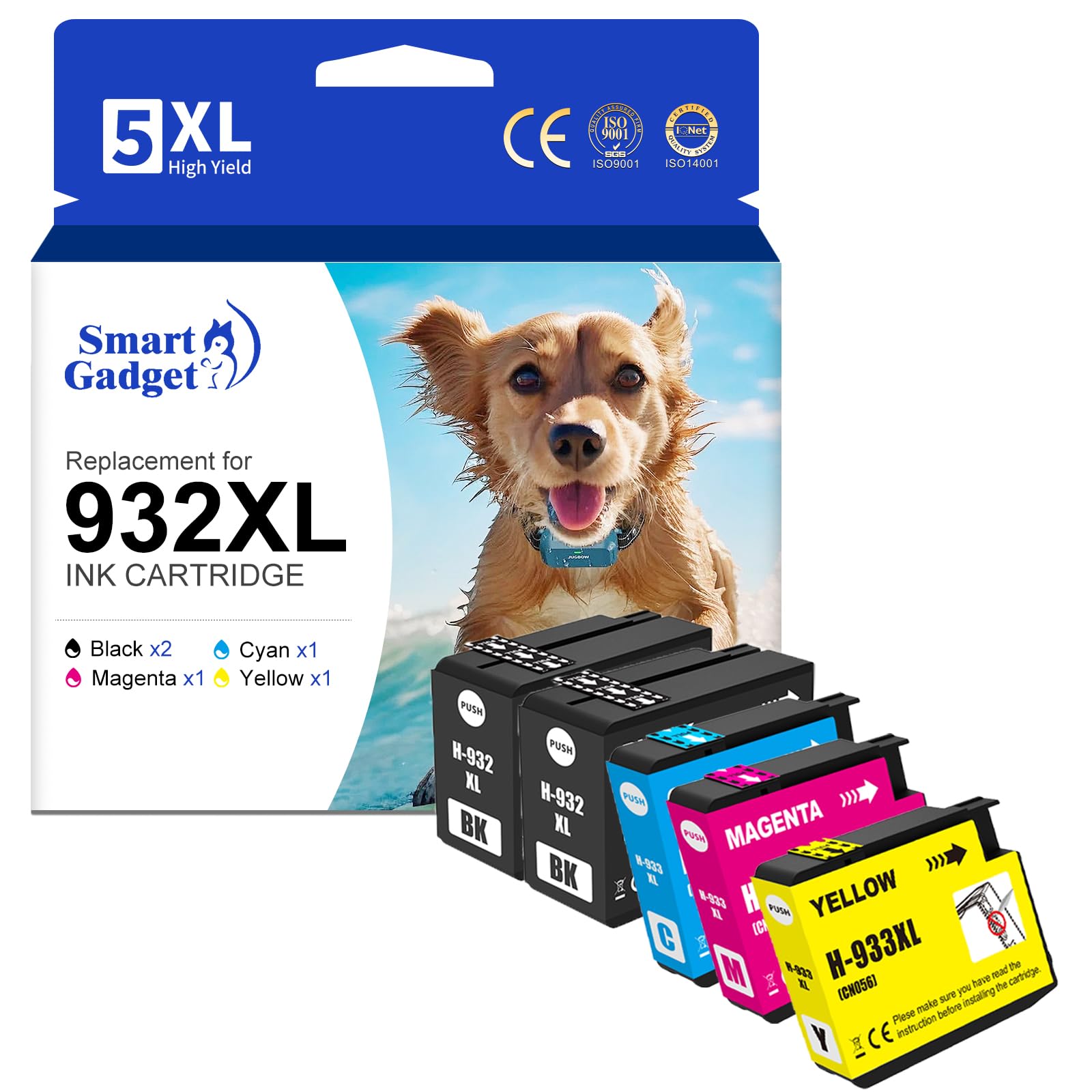 Photo 1 of Smart Gadget Compatible Ink Cartridge Replacement for HP 932XL 933XL 932 XL 933 XL for HP OfficeJet 6600 6700 6100 7110 7612 7510 7610 7620 Printer (2 Black, Cyan, Yellow, Magenta, 5 Pack)