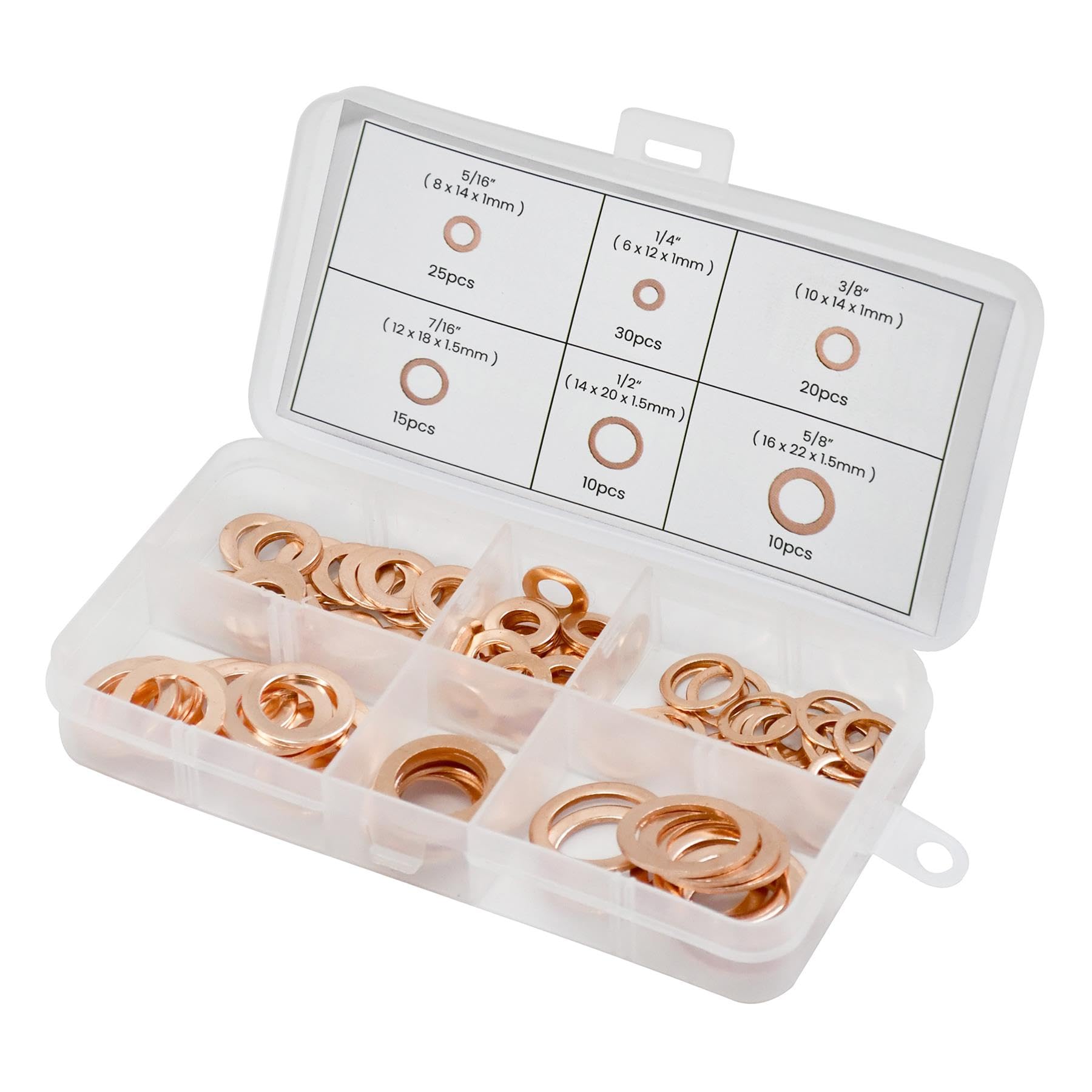 Dapetz ® Imperial Washer Set Assorted Sizes 6 Different Sizes in Clear Storage Box Perfect for Electrical Connections Plumbing and DIY Projects 110 PCS