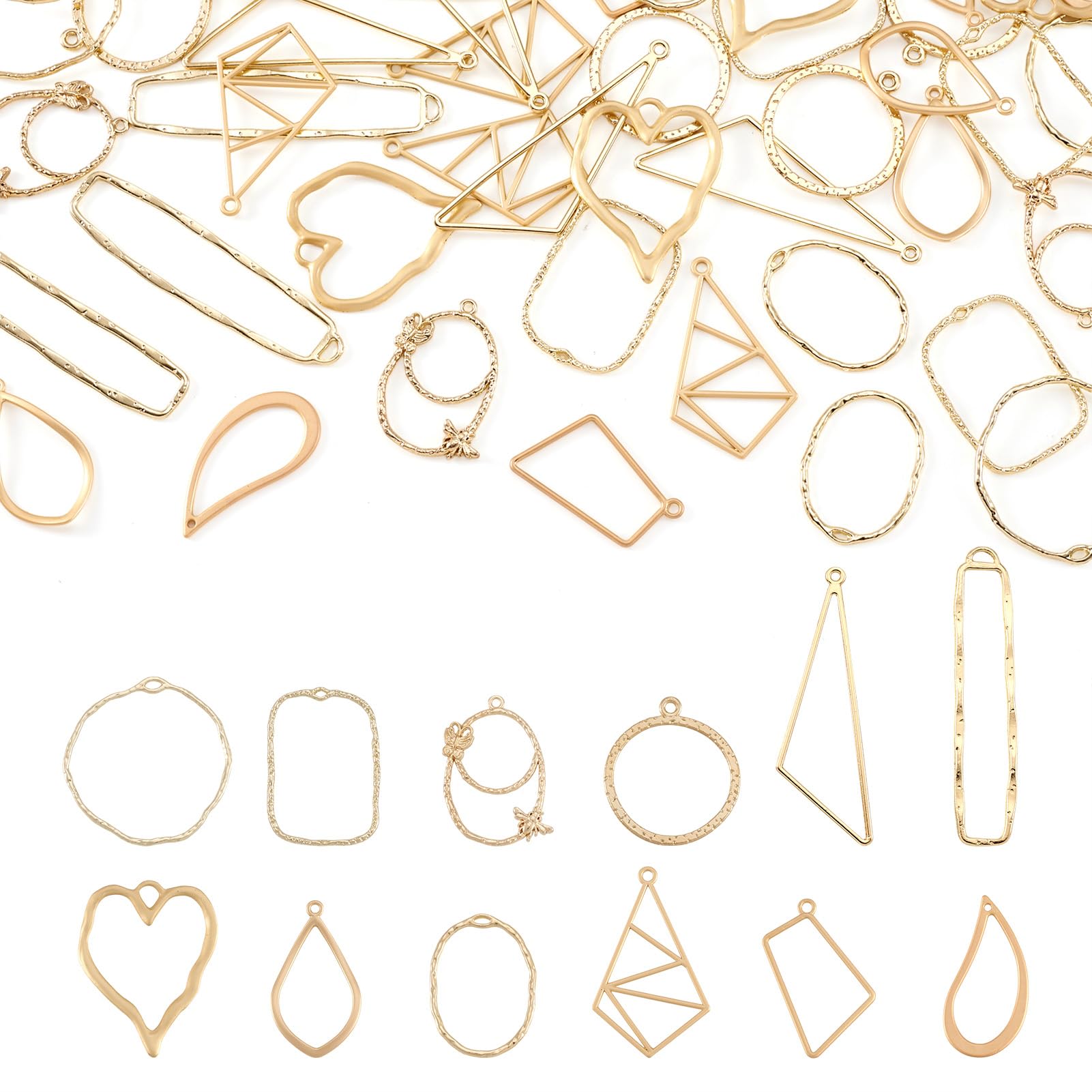 PandaHall 48pcs Geometry Open Back Bezel Pendants Assorted Shape Golden Hollow Frame Pendant for DIY Resin Jewelry Making