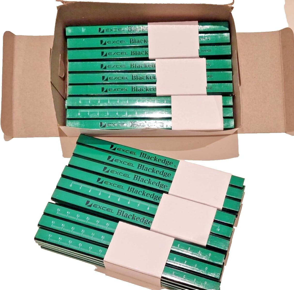 EXCEL Blackedge 72 Carpenter Pencils with Scale Marking, unsharped for Carpenters, Craftsmen, Builders and contractors for easy Marking & tracing with Hard Grade Green Colour