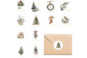 BOQON Christmas Stickers for Envelope Seals Cards Making Crafts Large 2 Inch Round Merry Christmas Holiday Label Card Vinyl Stickers for Envelopes Baked Goods Gifts Presents Bag (tree144) ﻿