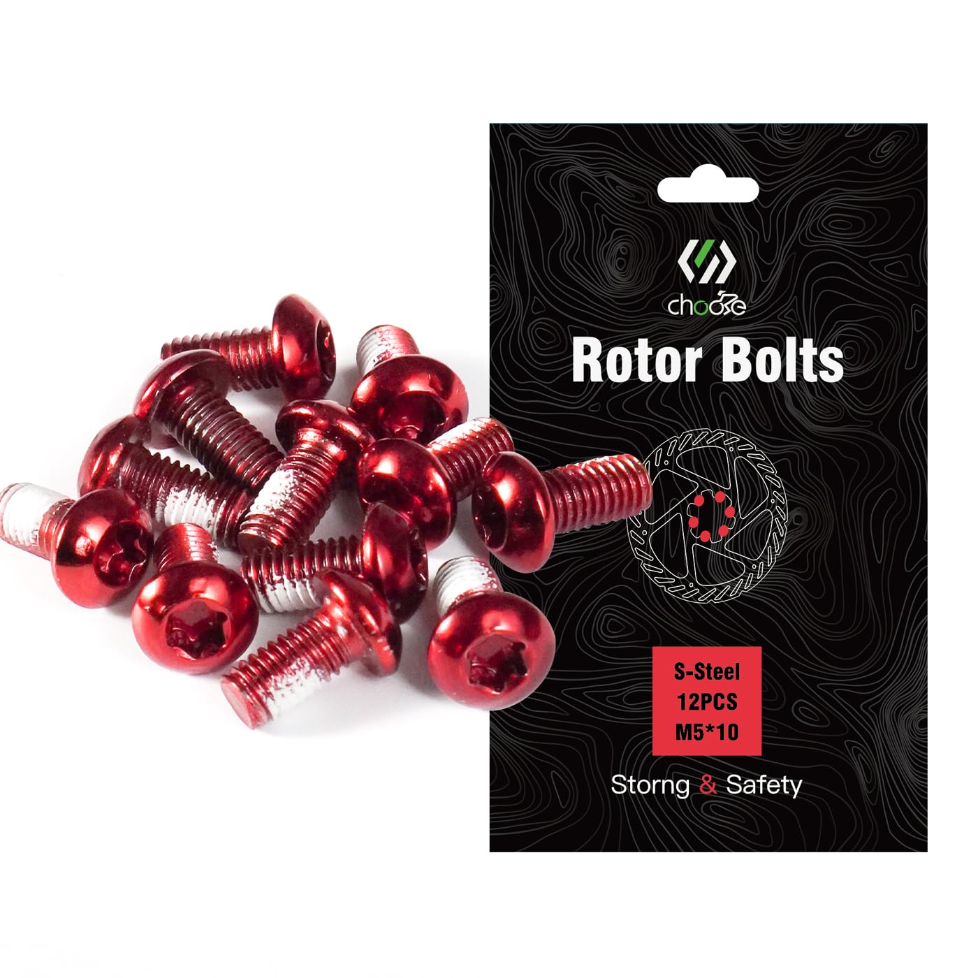 CNCLOL MTB Disc Rotor Bolts，M5x10mm Brake Rotor Screws，12Pcs Steel Rotor Bolts for Bike（red/blue/orange/green/Black/gold）