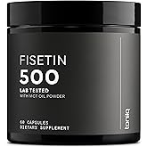 Toniiq Ultra High Purity Fisetin 500mg - 98%+ Higly Purified & Bioavailable Fisetin Supplement with MCT Oil for Absorption - Third-Party Tested Senolytic Supplements for Aging Support - 60 Capsules