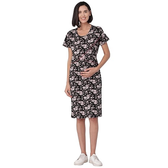 Minelli Womens Round Neck Feeding/Maternity/Nursing Night Gown