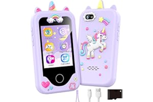 ASIUR Kids Phone Toy Pretend Phone Play Phone for Girls 3 4 5 6 7 8 Years Old - Unicorns Phone Toddler Smart Phone - Fake Cell Phone with Games, MP3 Music Player, Birthday Gift for Boys Age 3-8