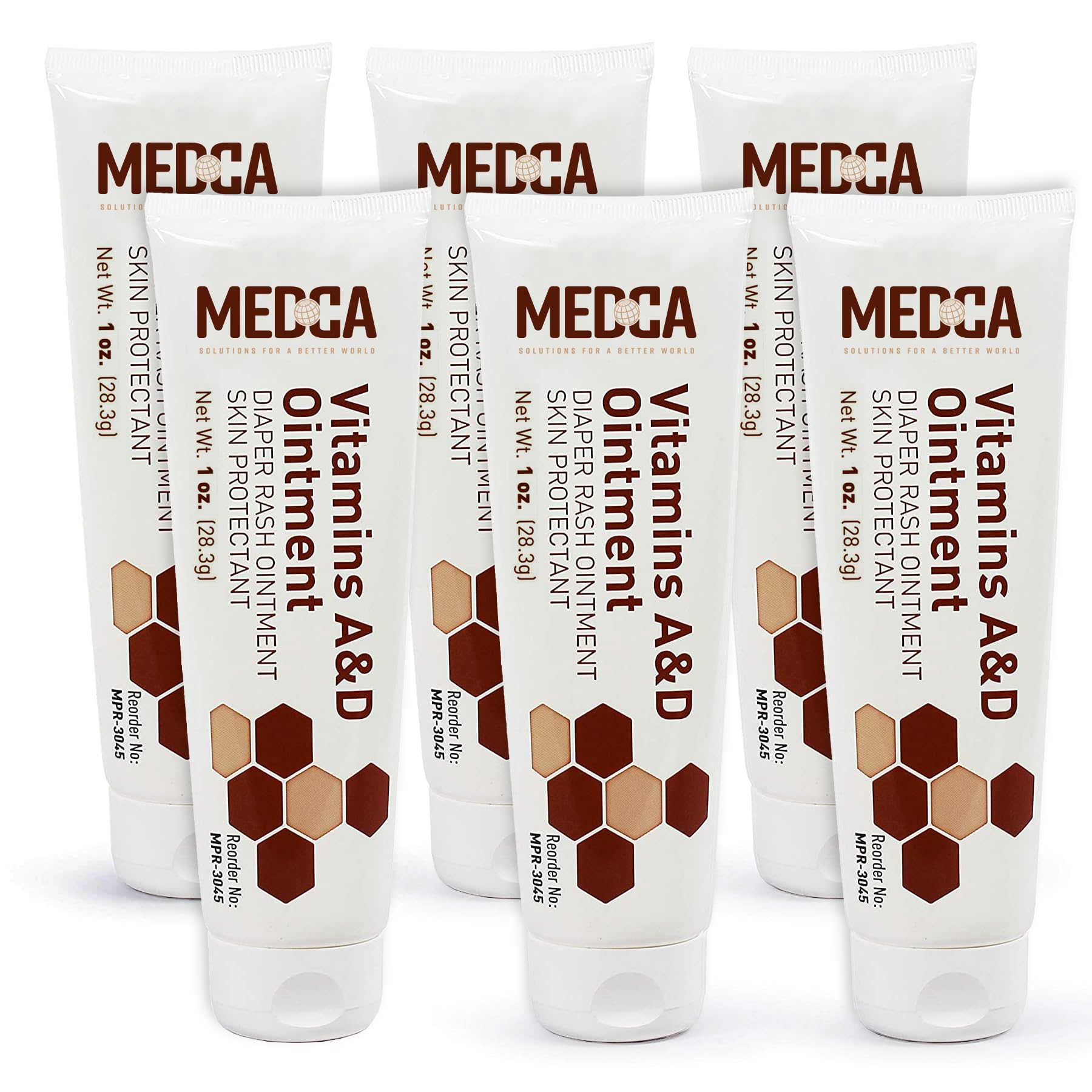 MEDca Vitamin A & D Diaper Rash Ointment- Protectant Cream For Sensitive Baby Skin - Lanolin & Petrolatum Formula, Dry-Cracked Hands/Feet/Face Skin, 4oz Tube, Pack of 6