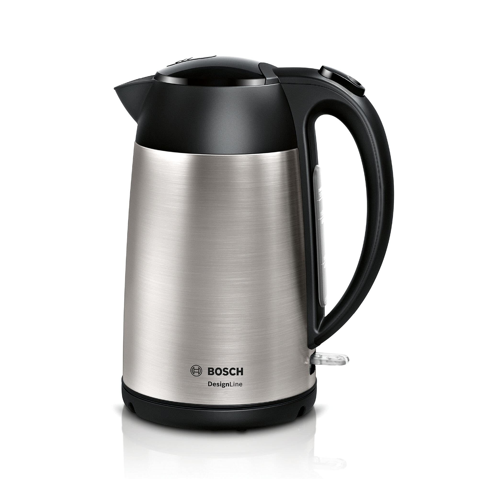 Bosch DesignLine TWK3P420GB Stainless Steel Cordless Kettle, 1.7 Litres, 3000W - Silver & Black