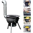 Multifunction Wood Burning Stove with Grill Rack,Large Portable Charcoal Grill,Camping Rocket Stove for Outdoor/Backyard Cooking,Chinese Wood Stove,Off Grid Living Supplies