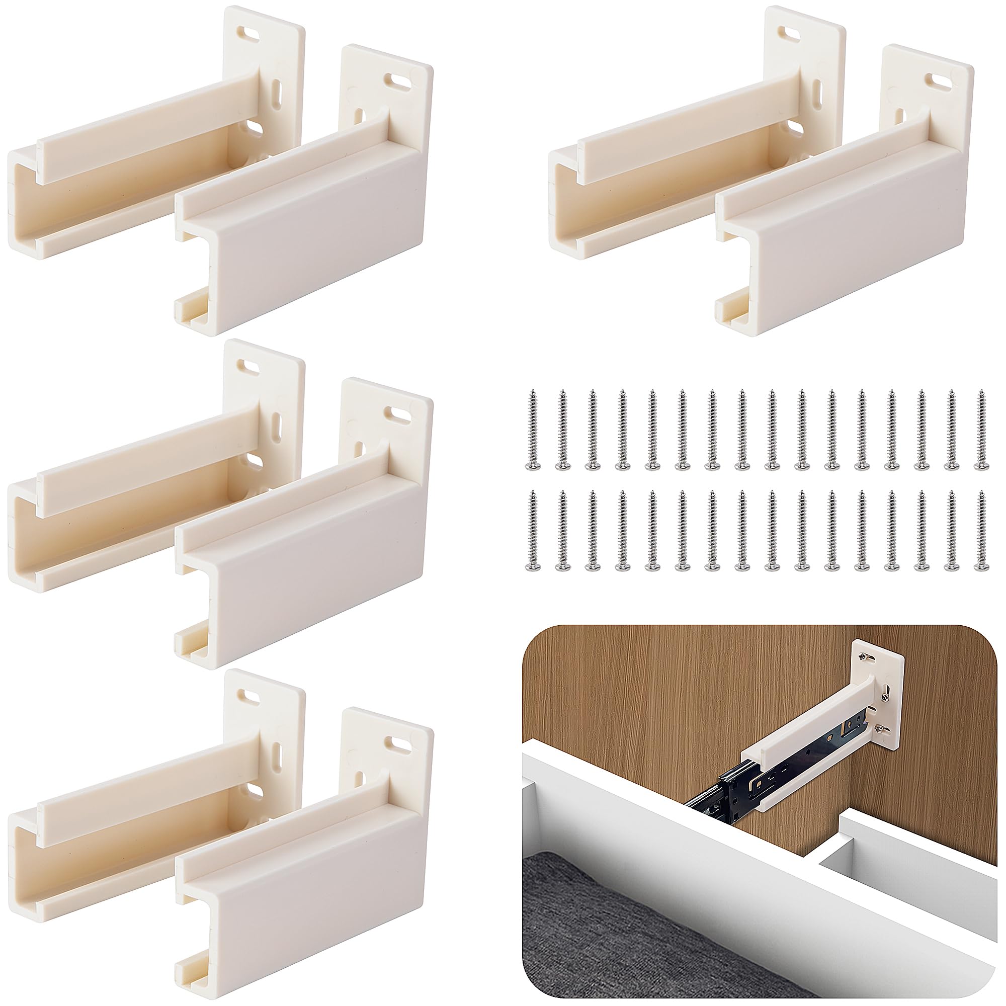 Photo 1 of Nkiy Quen 4 Pairs Drawer Track Back Plate,ABS Drawer Rail Bracket Compatible with R7265,Drawer Slide Mounting Brackets for Track Socket Repair Replacement